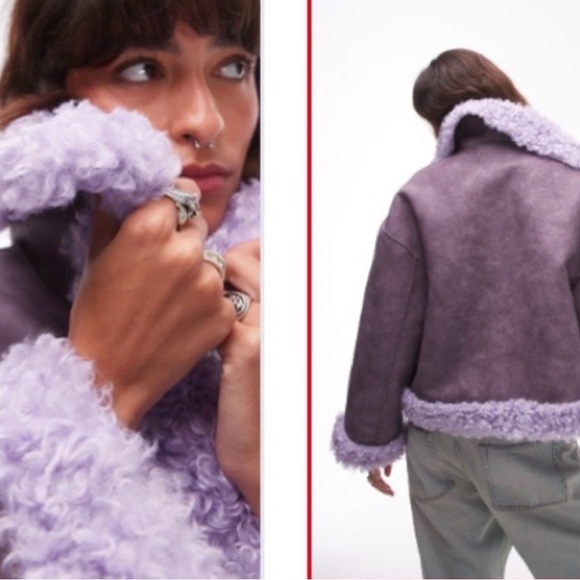 Free People Purple Faux Shearling Bomber Jacket - Picture 4 of 4